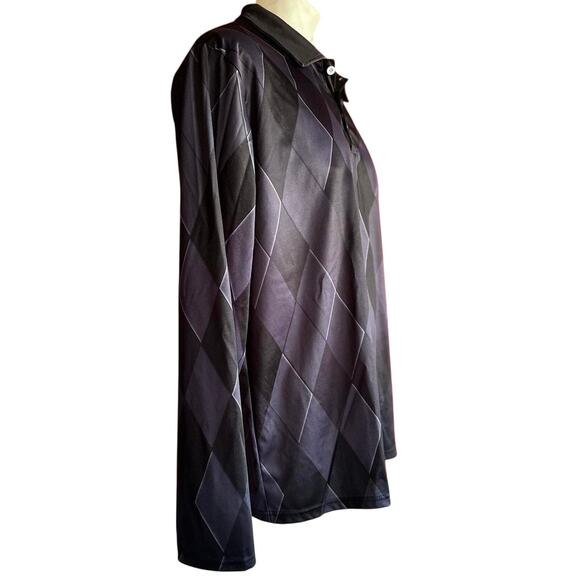 Mens Shirt Size XL Black Argyle Golf Work Collared Long Sleeve Lightweight Polo - Picture 2 of 5
